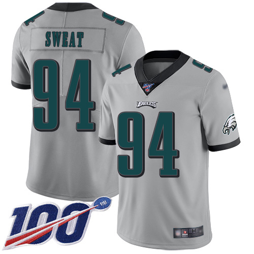 Men Philadelphia Eagles #94 Josh Sweat Limited Silver Inverted Legend NFL Jersey 100th Season Football1